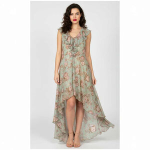 City triangles Sleeveless Floral Hi-Low Boho Chic Ruffle Maxi Dress Junior’s 9